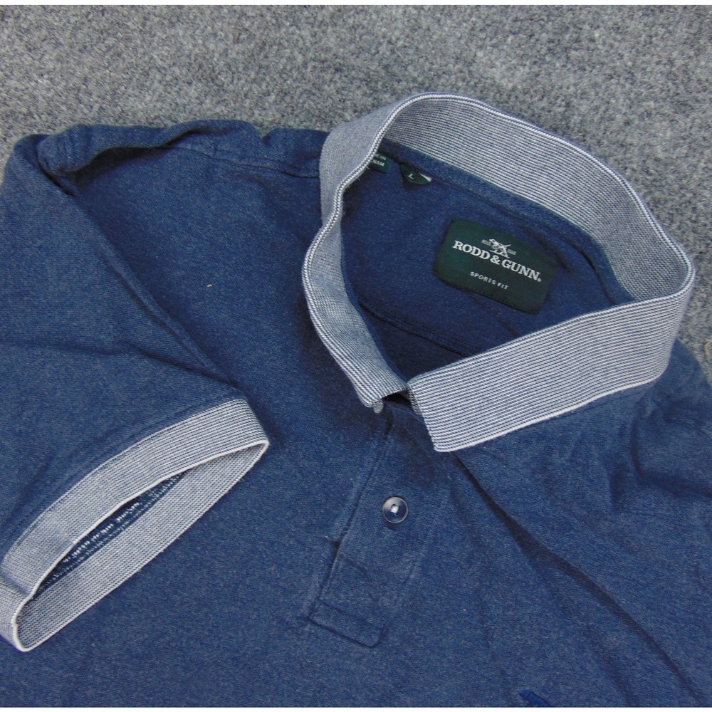 Rodd & Gunn Shirt Mens Large Sports Fit Blue Solid Polo Short Sleeve Preppy Logo